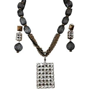 Vintage Chicos Retro Revival Rhinestone Necklace Earring Demi Parure Deco Style